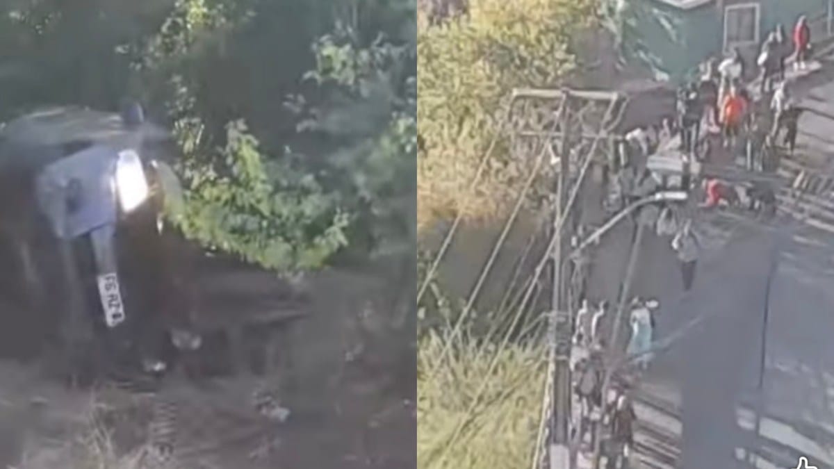 VIDEO: Dos vehículos DESBARRANCAN en sector CERROS de Talcahuano cayendo sobre el PATIO de una CASA