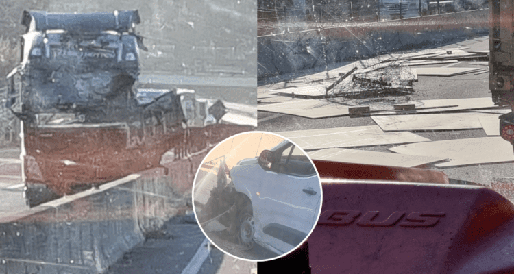 Camión choca contra barrera de contención en ruta Cabrero-Concepción caída de carga afectó a un auto