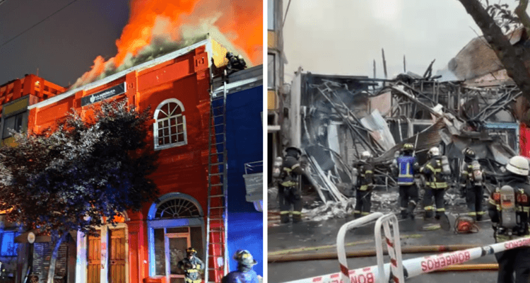 VIDEOS: Incendio DESTRUYE casona con al menos 12 LOCALES comerciales en pleno CENTRO de Concepción