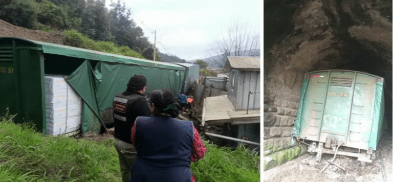 Vagón quedó a metros de viviendas Tren de Fepasa descarrila en sector Colcura de Lota