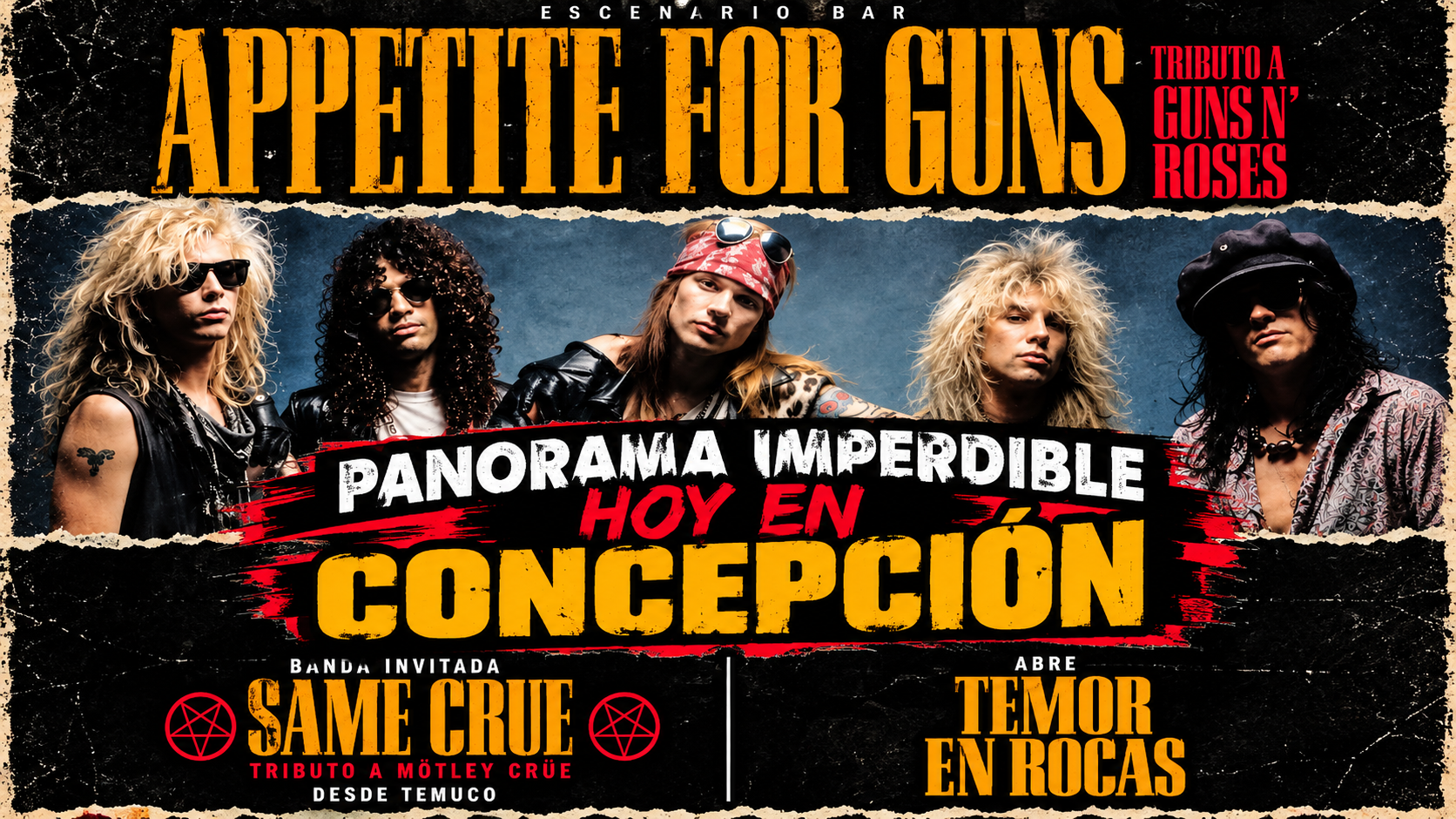 Tributos a Guns N’ Roses y Mötley Crüe protagonizarán una noche de hard rock en Concepcion